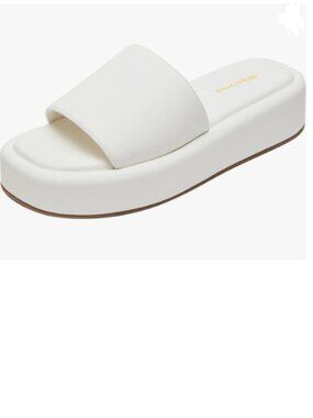 Wansseny White Comfy Insole Platform Mules Open Toe Slip on Summer Sandals